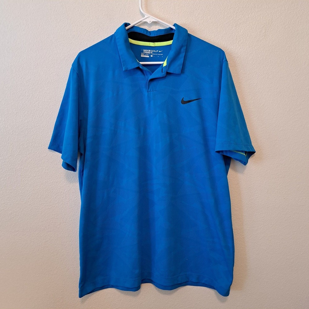 Nike Golf Dri-FIT Blue Tonal Geometric Pattern Polo Shirt Mens Large